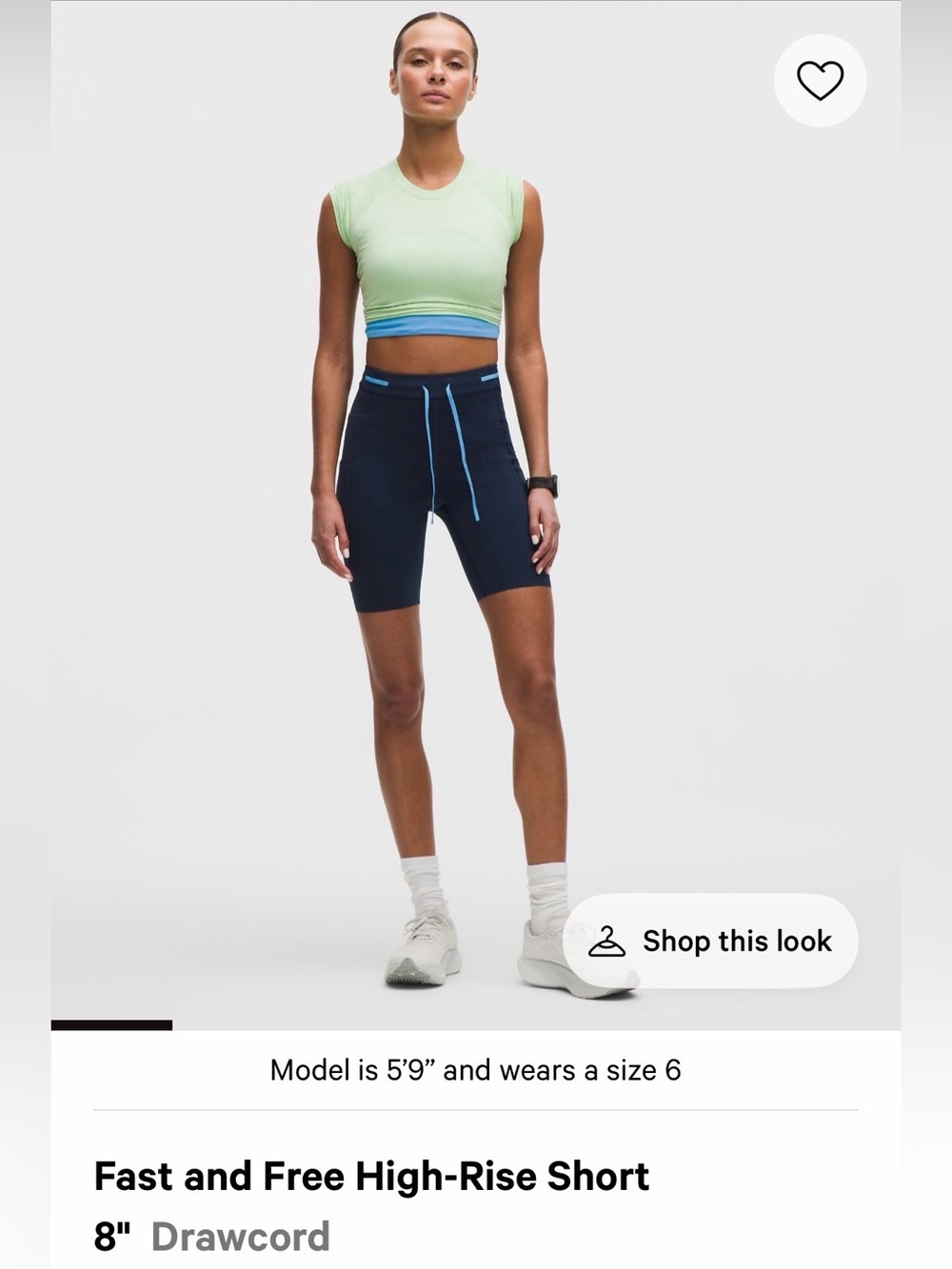 NWT—$84 LULULEMON Fast & Free High-Rise Short 8” *Drawcord, Sz 6, Club Blue/OAVE - Picture 4 of 13